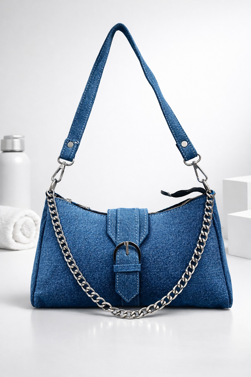 Denim Shoulder Bag Light Blue - View 1